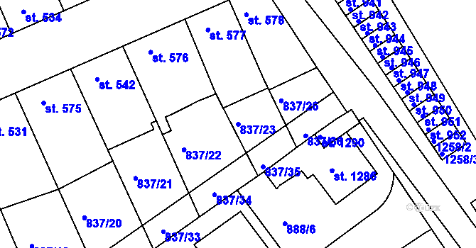 Parcela st. 837/23 v KÚ Dědice u Vyškova, Katastrální mapa