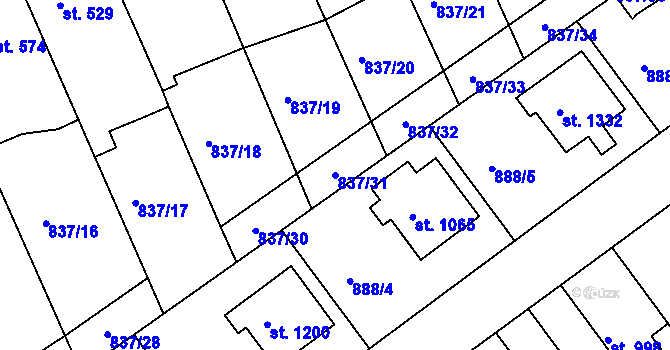 Parcela st. 837/31 v KÚ Dědice u Vyškova, Katastrální mapa