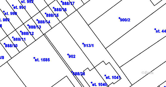 Parcela st. 913/1 v KÚ Dědice u Vyškova, Katastrální mapa