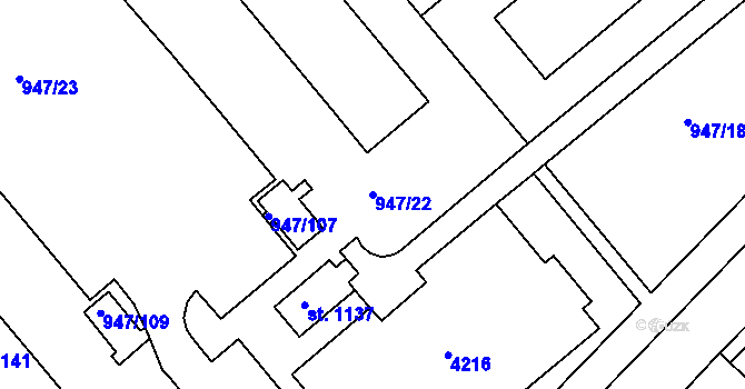 Parcela st. 947/22 v KÚ Dědice u Vyškova, Katastrální mapa