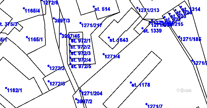 Parcela st. 1271/4 v KÚ Dědice u Vyškova, Katastrální mapa