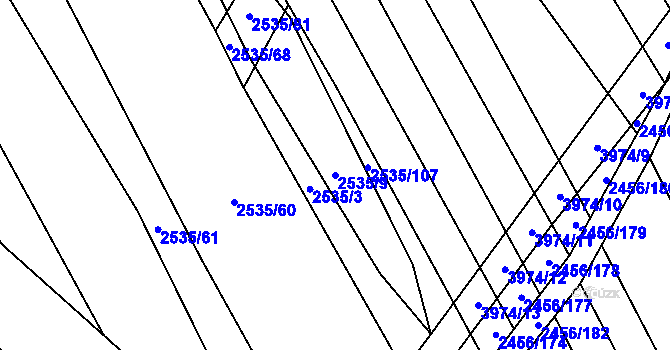 Parcela st. 2535/9 v KÚ Dědice u Vyškova, Katastrální mapa