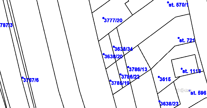 Parcela st. 3638/20 v KÚ Dědice u Vyškova, Katastrální mapa