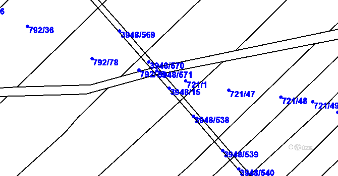 Parcela st. 3948/15 v KÚ Dědice u Vyškova, Katastrální mapa