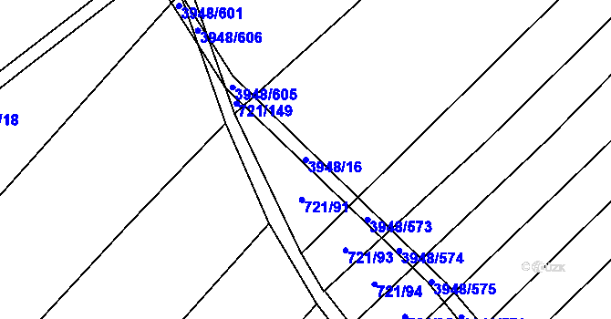 Parcela st. 3948/16 v KÚ Dědice u Vyškova, Katastrální mapa