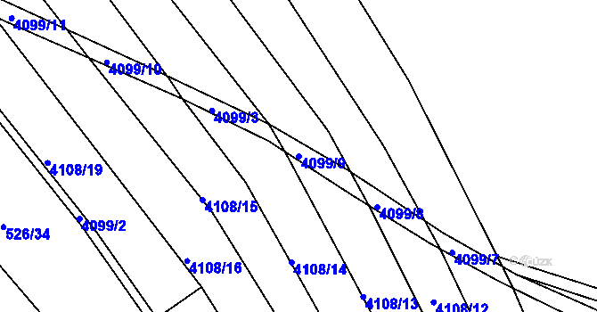 Parcela st. 4099/9 v KÚ Dědice u Vyškova, Katastrální mapa