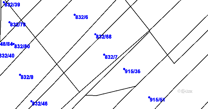 Parcela st. 832/7 v KÚ Dědice u Vyškova, Katastrální mapa