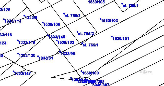Parcela st. 765/1 v KÚ Dědice u Vyškova, Katastrální mapa
