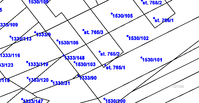 Parcela st. 765/2 v KÚ Dědice u Vyškova, Katastrální mapa