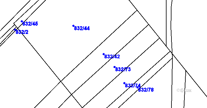 Parcela st. 832/42 v KÚ Dědice u Vyškova, Katastrální mapa