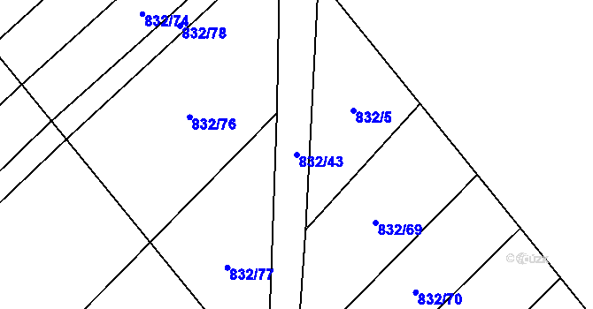 Parcela st. 832/43 v KÚ Dědice u Vyškova, Katastrální mapa