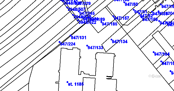 Parcela st. 947/133 v KÚ Dědice u Vyškova, Katastrální mapa