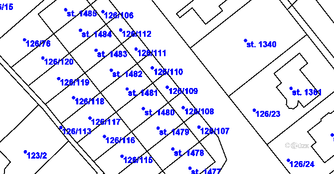Parcela st. 126/109 v KÚ Dědice u Vyškova, Katastrální mapa