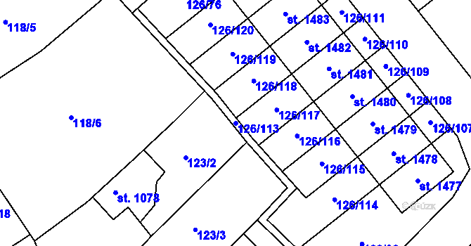 Parcela st. 126/113 v KÚ Dědice u Vyškova, Katastrální mapa