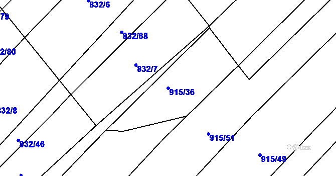 Parcela st. 915/36 v KÚ Dědice u Vyškova, Katastrální mapa