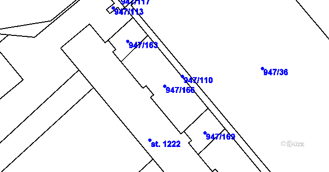 Parcela st. 947/166 v KÚ Dědice u Vyškova, Katastrální mapa