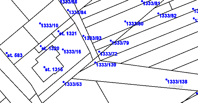 Parcela st. 1333/72 v KÚ Dědice u Vyškova, Katastrální mapa