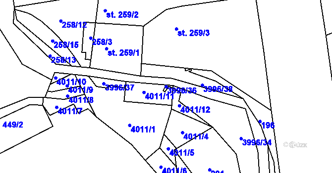 Parcela st. 3996/36 v KÚ Dědice u Vyškova, Katastrální mapa