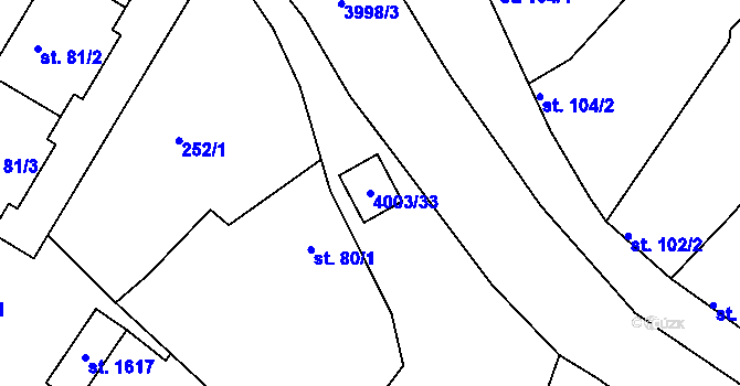 Parcela st. 4003/33 v KÚ Dědice u Vyškova, Katastrální mapa