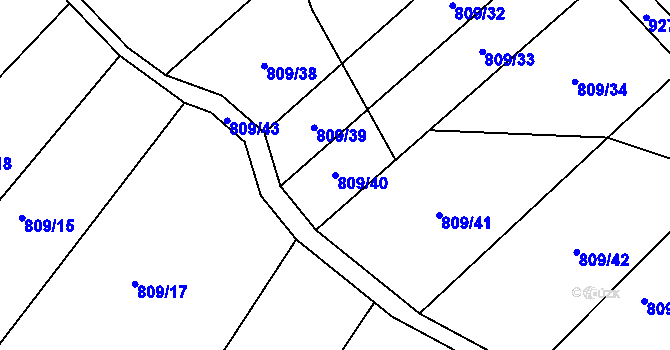 Parcela st. 809/40 v KÚ Dědice u Vyškova, Katastrální mapa