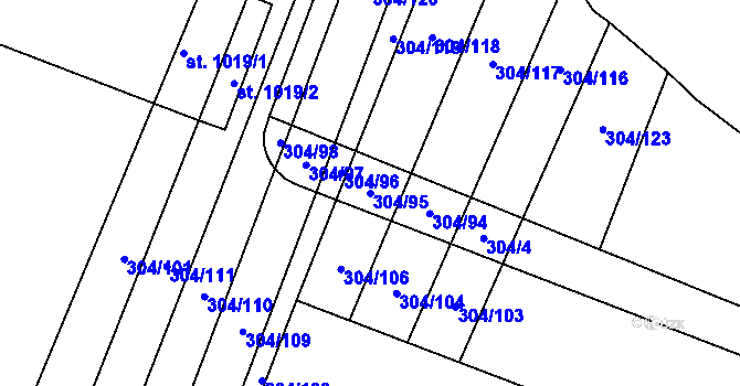 Parcela st. 304/95 v KÚ Dědice u Vyškova, Katastrální mapa