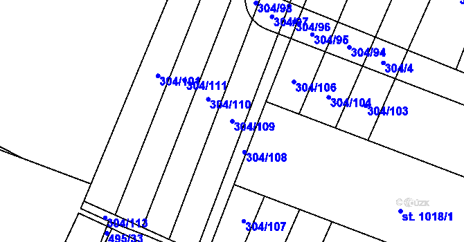 Parcela st. 304/109 v KÚ Dědice u Vyškova, Katastrální mapa