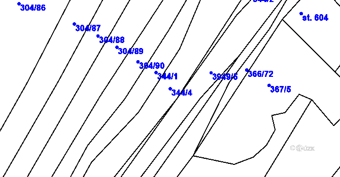 Parcela st. 344/4 v KÚ Dědice u Vyškova, Katastrální mapa