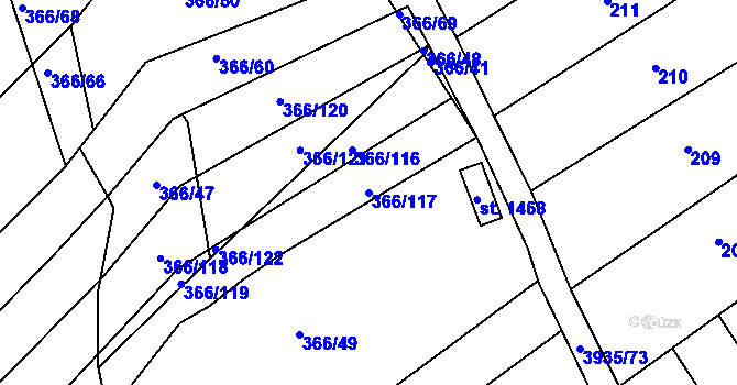 Parcela st. 366/117 v KÚ Dědice u Vyškova, Katastrální mapa