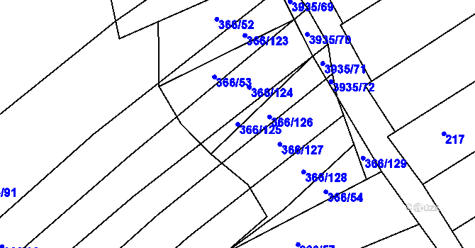 Parcela st. 366/125 v KÚ Dědice u Vyškova, Katastrální mapa