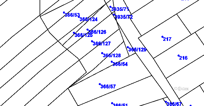 Parcela st. 366/128 v KÚ Dědice u Vyškova, Katastrální mapa