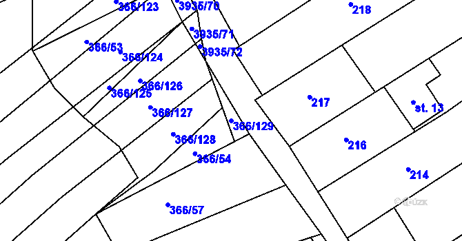 Parcela st. 366/129 v KÚ Dědice u Vyškova, Katastrální mapa