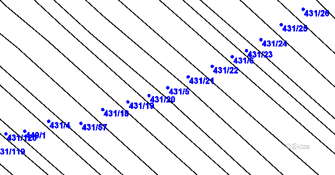Parcela st. 431/5 v KÚ Dědice u Vyškova, Katastrální mapa