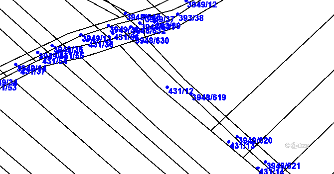 Parcela st. 431/12 v KÚ Dědice u Vyškova, Katastrální mapa