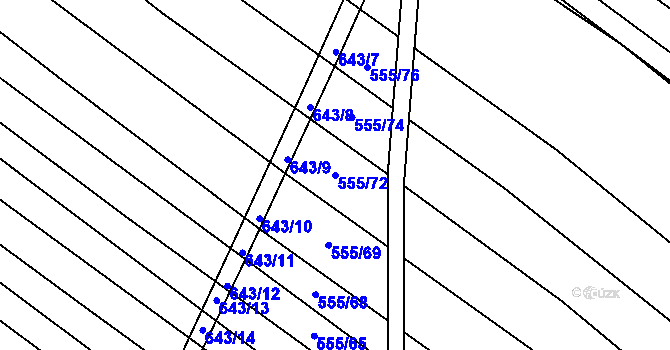 Parcela st. 555/72 v KÚ Dědice u Vyškova, Katastrální mapa