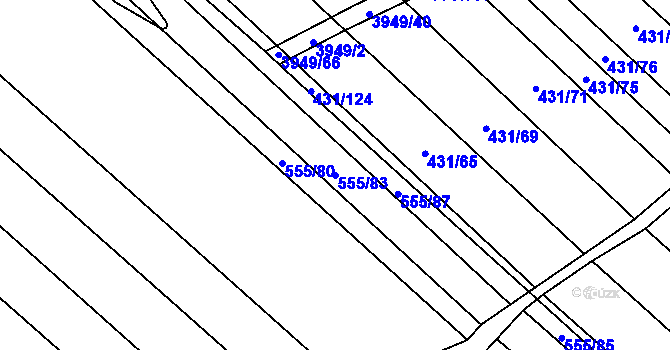 Parcela st. 555/83 v KÚ Dědice u Vyškova, Katastrální mapa