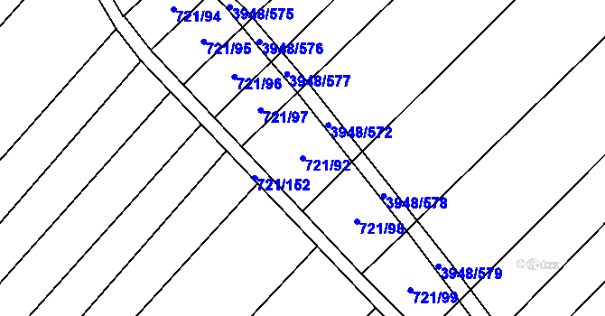 Parcela st. 721/92 v KÚ Dědice u Vyškova, Katastrální mapa