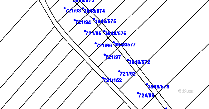 Parcela st. 721/97 v KÚ Dědice u Vyškova, Katastrální mapa