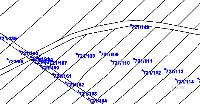Parcela st. 721/109 v KÚ Dědice u Vyškova, Katastrální mapa