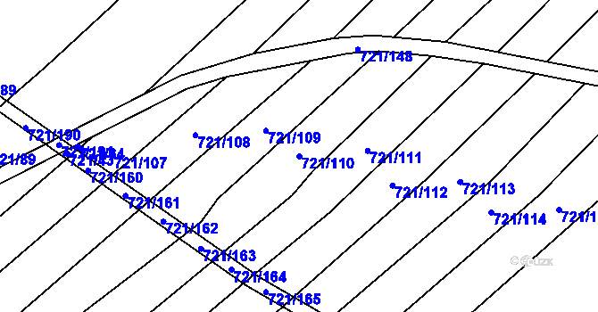 Parcela st. 721/110 v KÚ Dědice u Vyškova, Katastrální mapa