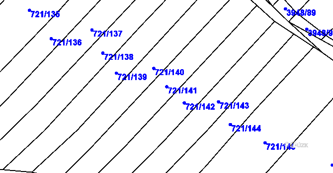 Parcela st. 721/141 v KÚ Dědice u Vyškova, Katastrální mapa
