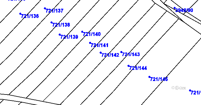 Parcela st. 721/142 v KÚ Dědice u Vyškova, Katastrální mapa