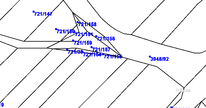 Parcela st. 721/155 v KÚ Dědice u Vyškova, Katastrální mapa