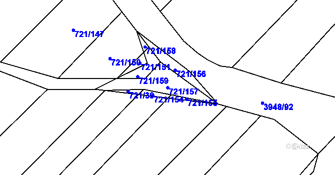Parcela st. 721/157 v KÚ Dědice u Vyškova, Katastrální mapa