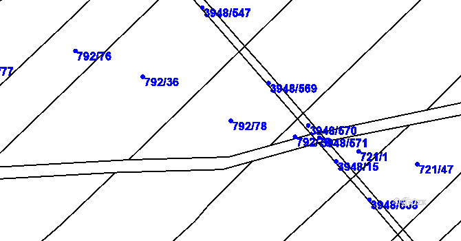 Parcela st. 792/78 v KÚ Dědice u Vyškova, Katastrální mapa