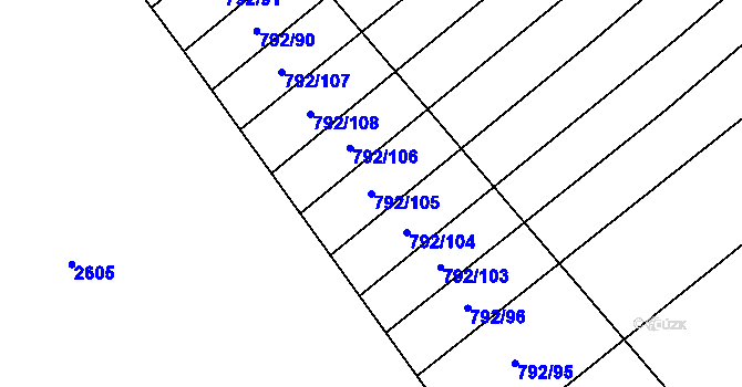 Parcela st. 792/105 v KÚ Dědice u Vyškova, Katastrální mapa