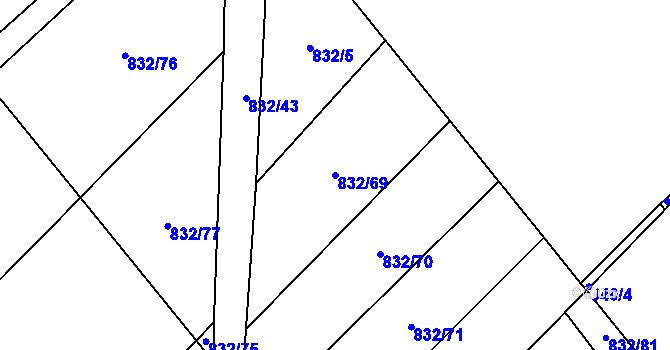 Parcela st. 832/69 v KÚ Dědice u Vyškova, Katastrální mapa