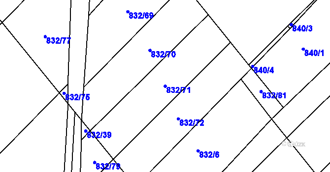 Parcela st. 832/71 v KÚ Dědice u Vyškova, Katastrální mapa