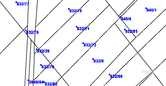 Parcela st. 832/72 v KÚ Dědice u Vyškova, Katastrální mapa