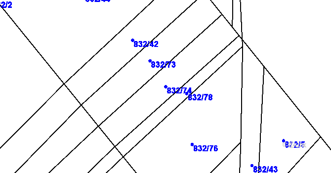 Parcela st. 832/74 v KÚ Dědice u Vyškova, Katastrální mapa
