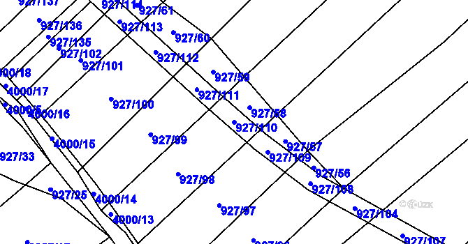 Parcela st. 927/110 v KÚ Dědice u Vyškova, Katastrální mapa